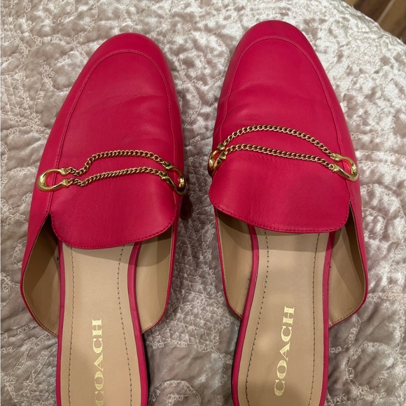 Coach Shoes - Coach Hot Pink Leather Chain-Trim Mule Loafers
